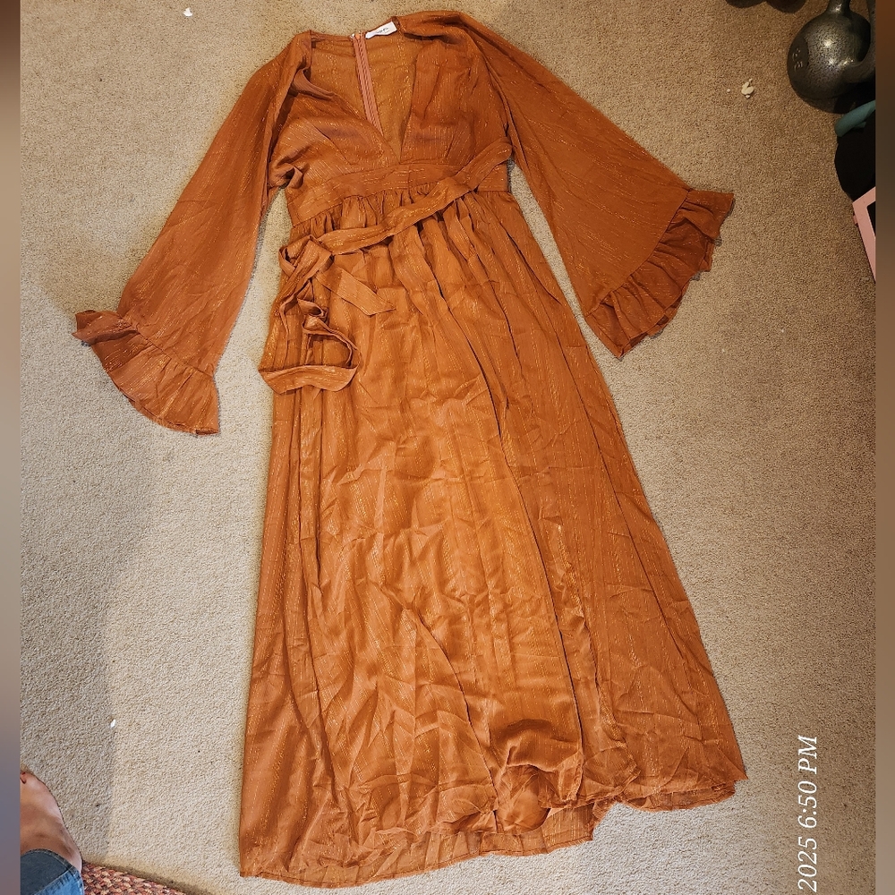 Showpo Terracotta Maxi Dress with Ruffle Detail